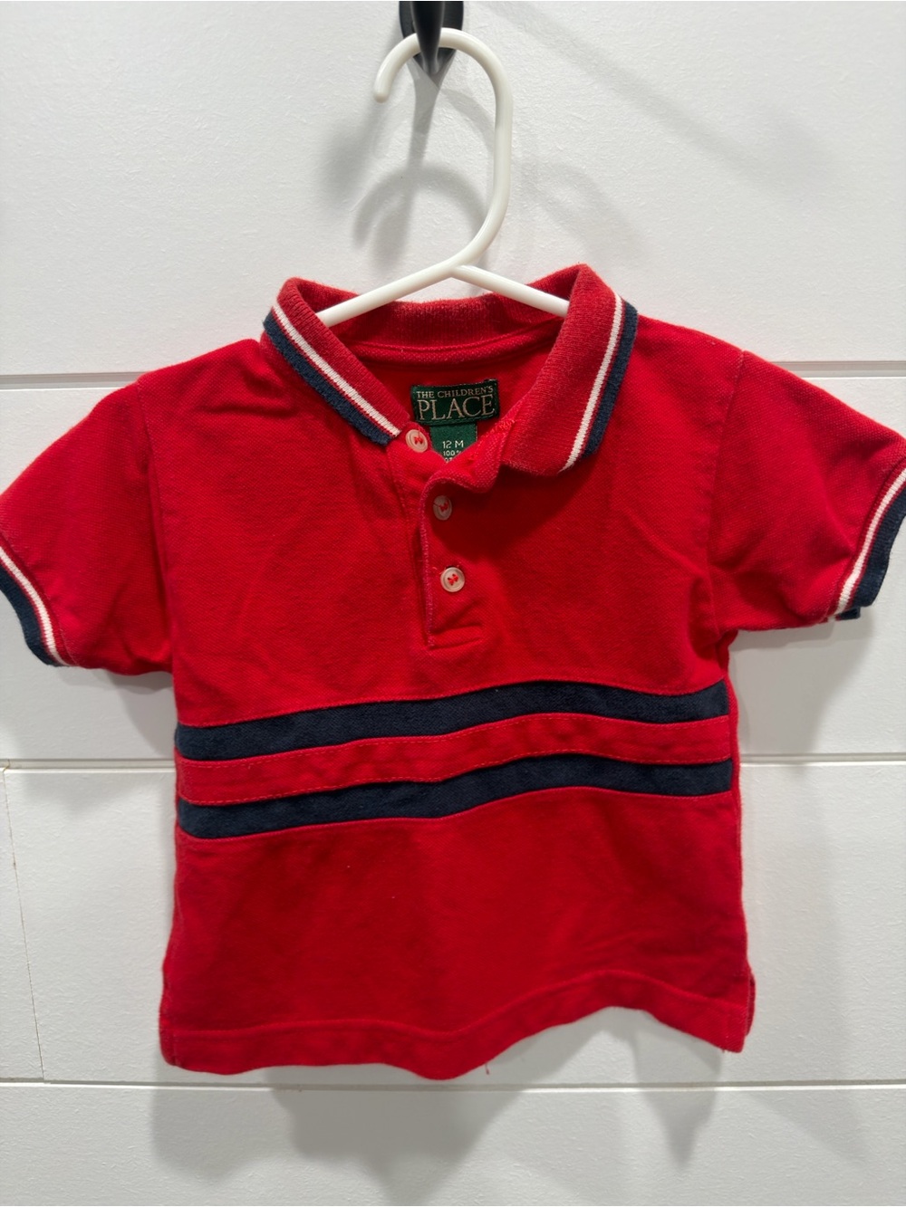 The Children's Place Red Polo with Navy Stripe Accents